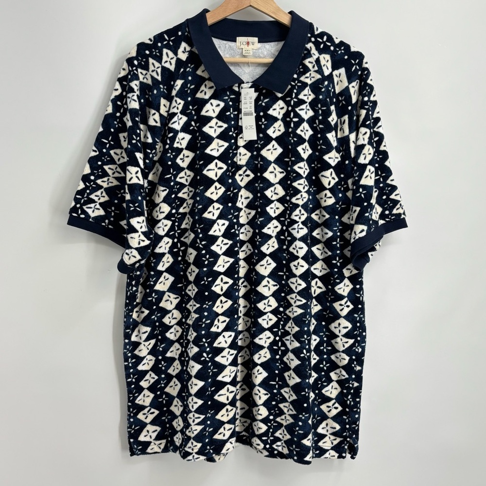 NWT J Crew polo oarsman navy terry cloth deco vacation poolside retro XXL - Picture 2 of 9